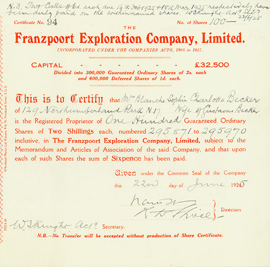 Franzpoort Exploration Company, Limited