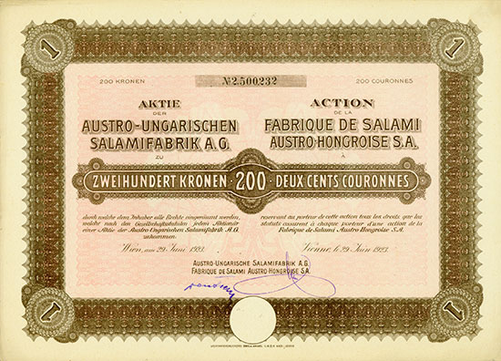 Austro-Ungarische Salamifabrik A. G. / Fabrique de Salami Austro-Hongroise S. A. [3 Stück]
