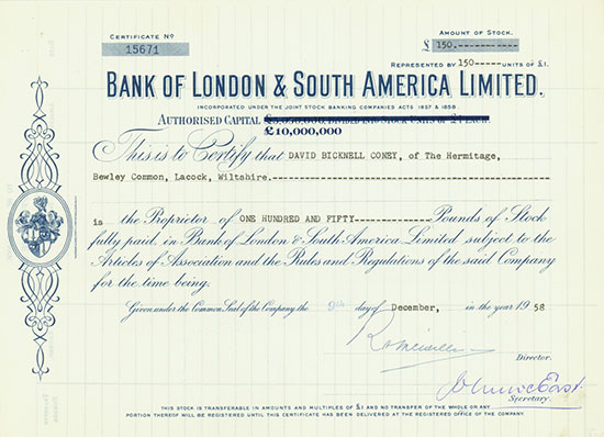 Bank of London & South America Limited [6 Stück]