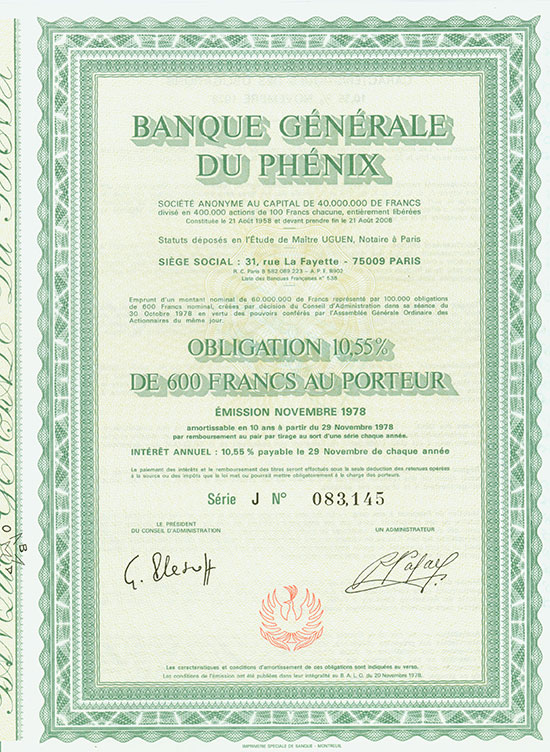 Banque Générale du Phénix [3 Stück]