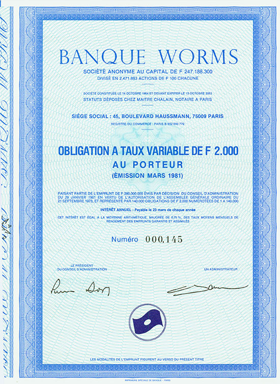 Banque Worms [3 Stück]
