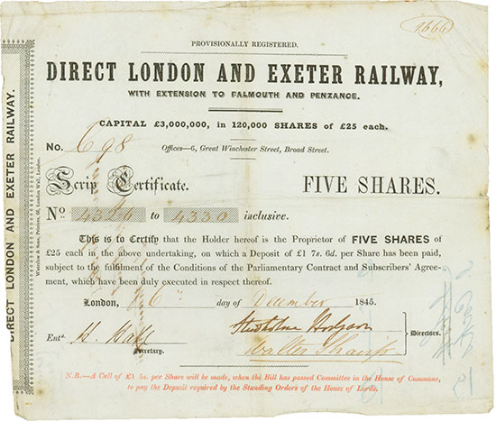 Direct London and Exeter Railway, with extension to Falmouth and Penzance