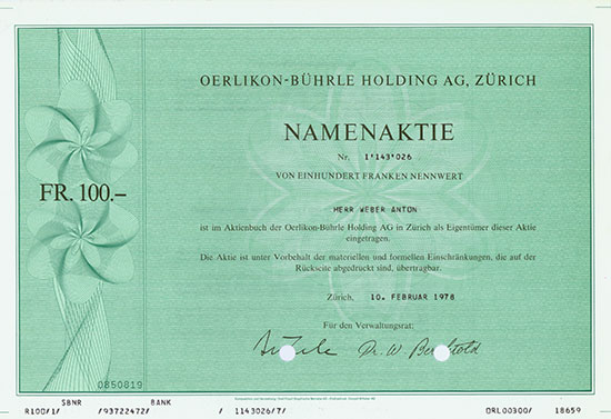 Oerlikon-Bührle Holding AG / SIG Schweizerische Industrie-Gesellschaft 