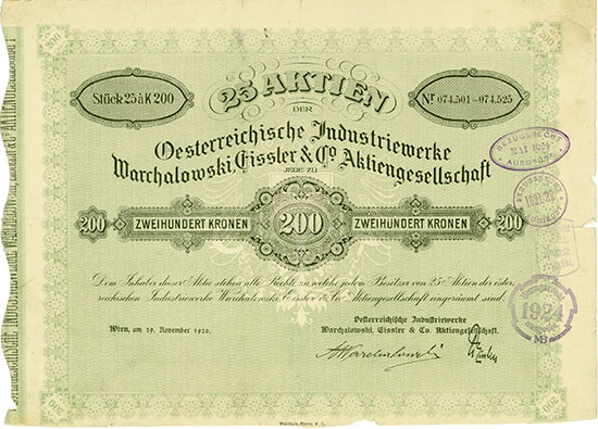 Oesterreichische Industriewerke Warchalowski, Eissler & Co. AG [3 Stück]