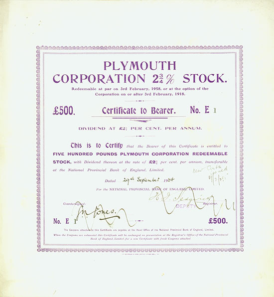 Plymouth Corporation 2,75 % Stock