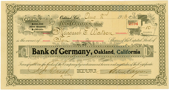 Bank of Germany, Oakland, California