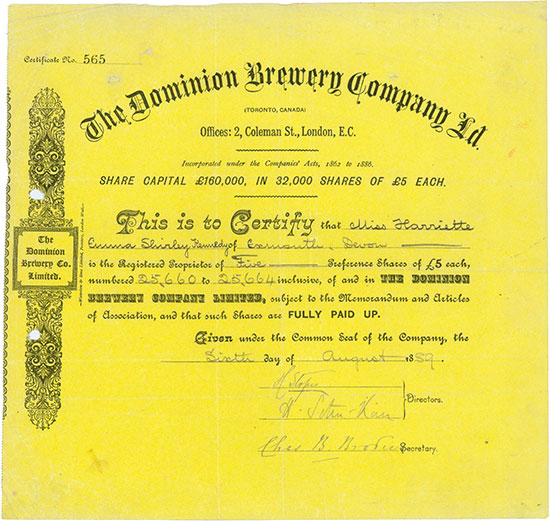 Dominion Brewery Company Ld.