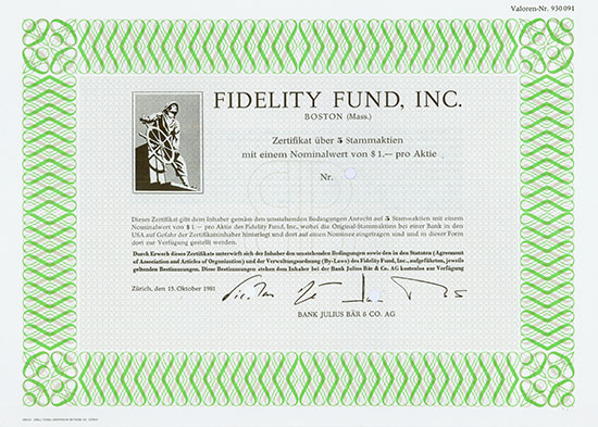 Fidelity Fund, Inc. / Bank Julius Bär & Co. AG [3 Stück]
