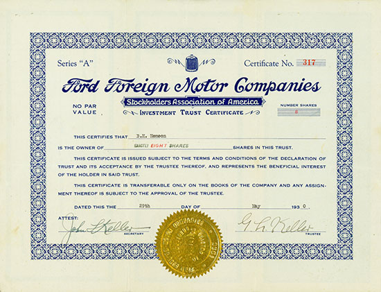 Ford Foreign Motor Companies Stockholders Association of America