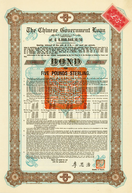 Chinese Government (Skoda Loan II, Kuhlmann 700 G)
