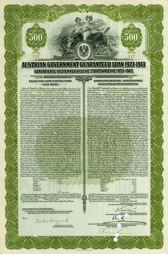 Austrian Government Guaranteed Loan 1923-1943 / Garantierte Österreichische Staatsanleihe 1923-1943