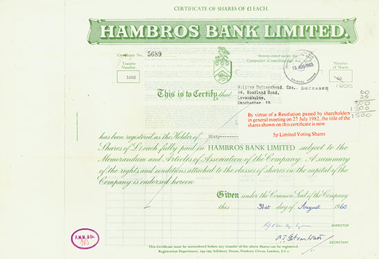 Hambros Bank Limited [3 Stück]
