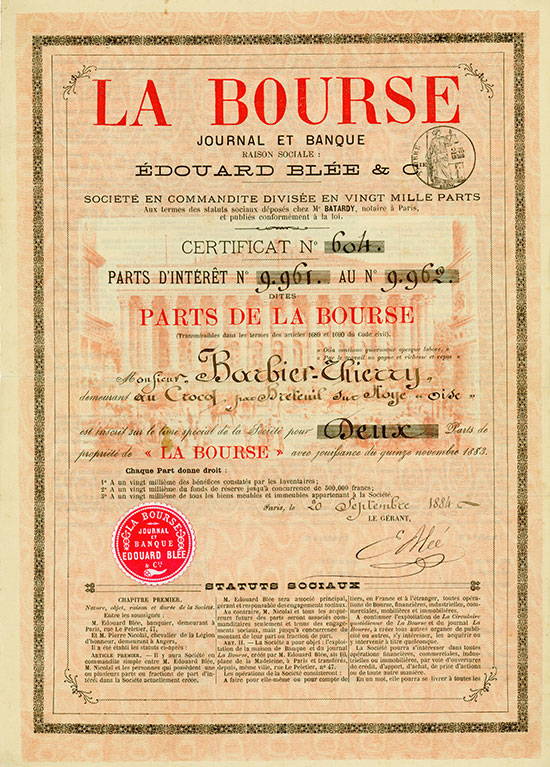 La Bourse - Journal et Banque Édouard Blée & Co.