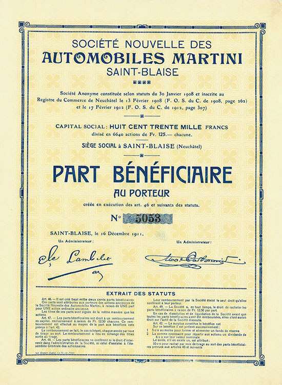 Société Nouvelle des Automobiles Martini Saint-Blaise / Nouvelle Société des Automobiles Martini Saint-Blaise [4 Stück]