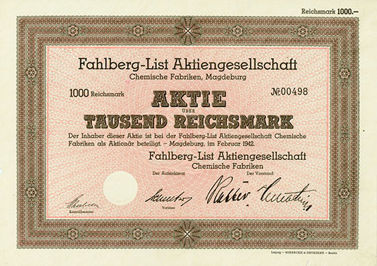 Fahlberg-List Aktiengesellschaft Chemische Fabriken