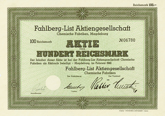 Fahlberg-List Aktiengesellschaft Chemische Fabriken