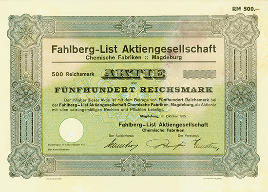 Fahlberg-List Aktiengesellschaft Chemische Fabriken [2 Stück]