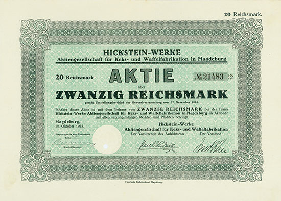 Hickstein-Werke AG für Keks- und Waffelfabrikation [2 Stück]
