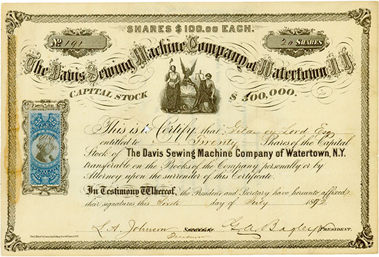 Davies Sewing Machine Company of Watertown, N.Y.
