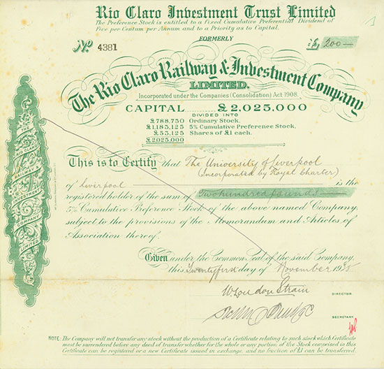 Rio Claro Investment Trust Limited formerly Rio Claro Railway & Investment Company Limited