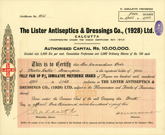 Lister Antiseptics & Dressings Co., (1928) Inc.