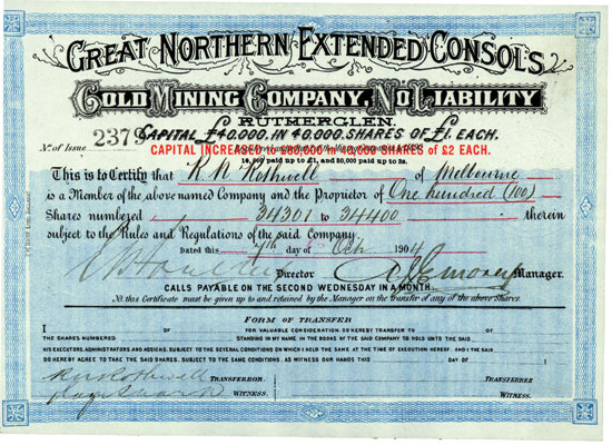 Great Northern Extended Consols Gold Mining Company, No Liability