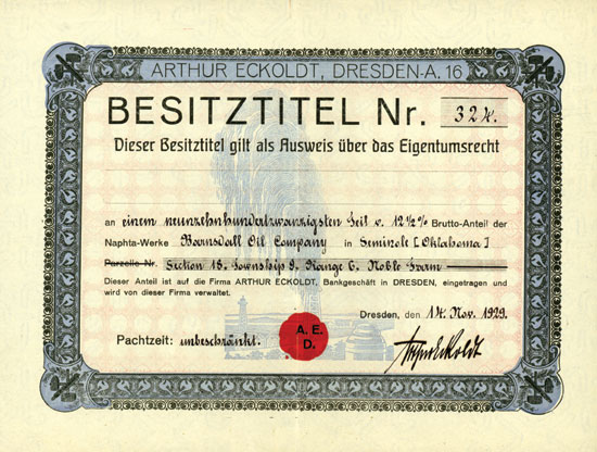 Arthur Eckoldt, Dresden-A. 16, Naphta-Werke Bounsdall Oil Company