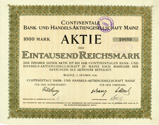 Continentale Bank- und Handels-Aktiengesellschaft Mainz