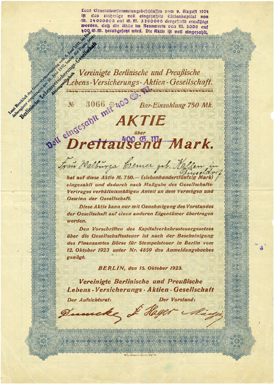 Vereinigte Berlinische und Preußische Lebens-Versicherungs-AG 