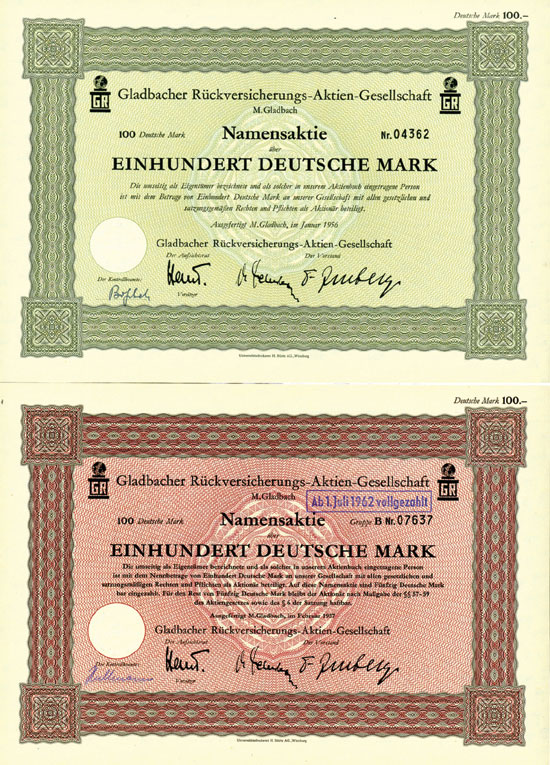 Gladbacher Rückversicherungs-AG [2 Stück]