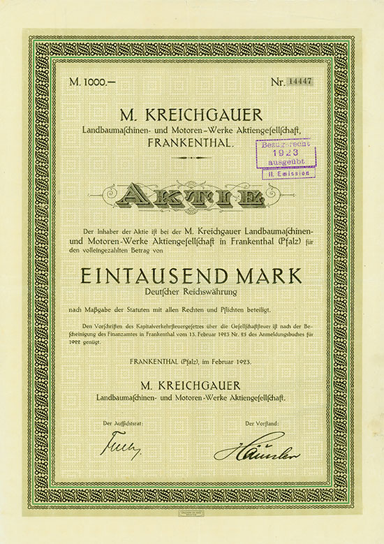 M. Kreichgauer Landbaumaschinen- und Motoren-Werke AG [MULTIAUKTION 2]