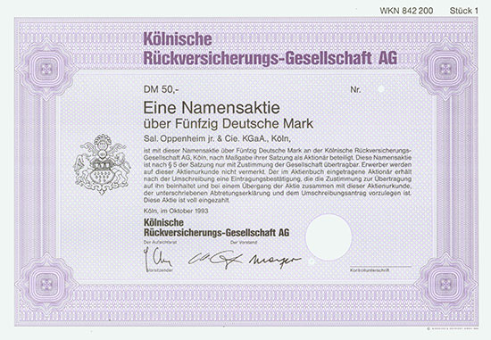 Kölnische Rückversicherungs-Gesellschaft AG [2 Stück]