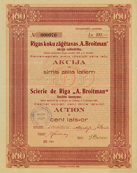 Scierie de Riga A. Broitman Société Anonyme