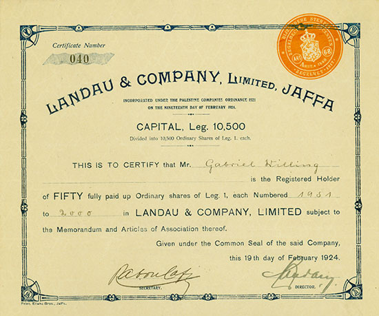 Landau & Company, Limited, Jaffa