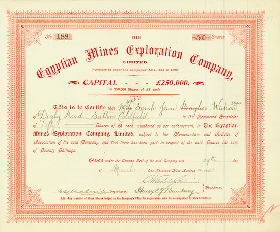 Egyptian Mines Exploration Company, Limited