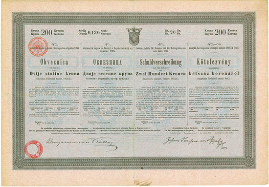 Landes-Anleihe für Bosnien und die Hercegovina aus dem Jahre 1895 [2 Stück]