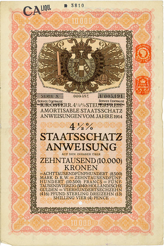 Österreich - Staatsschatzanweisung von 1914