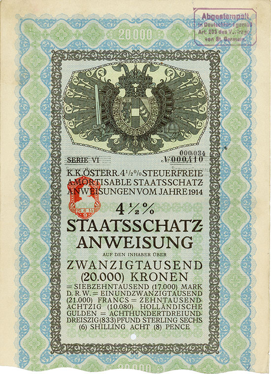 Österreich - Staatsschatzanweisung von 1914