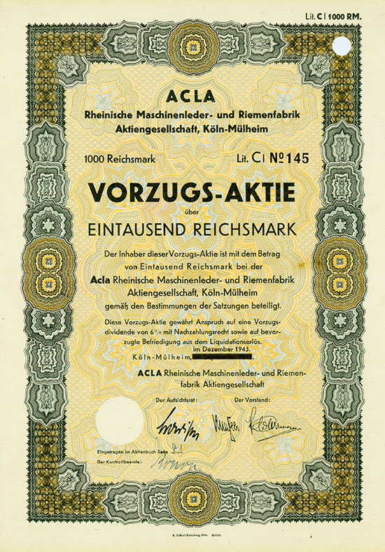 ACLA Rheinische Maschinenleder- und Riemenfabrik AG [3 Stück]