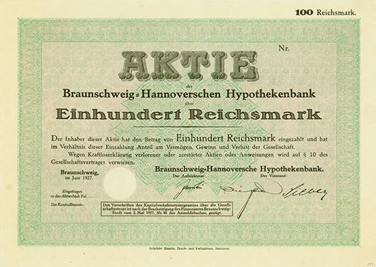 Braunschweig-Hannoversche Hypothekenbank [2 Stück]