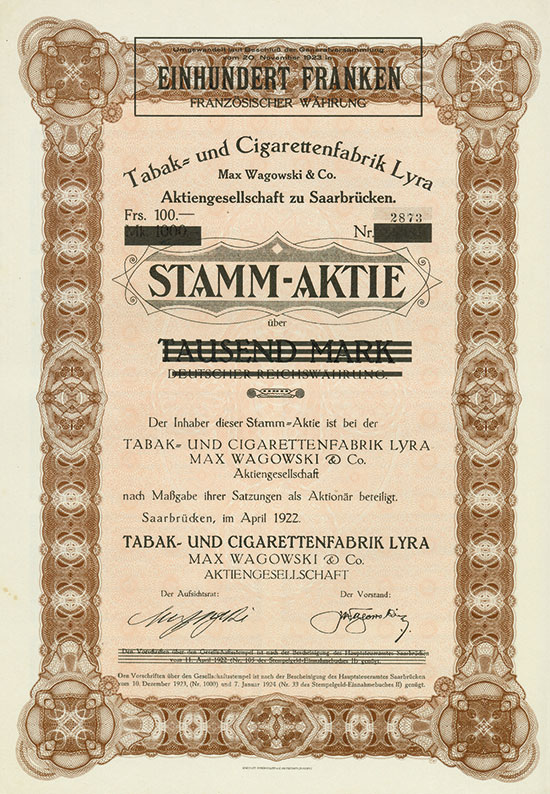 Tabak- und Cigarettenfabrik Lyra Max Wagowski & Co. AG