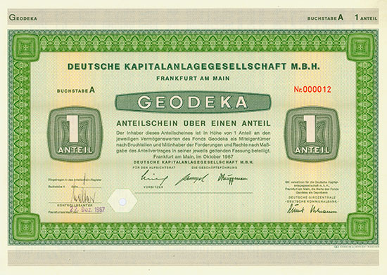 Deutsche Kapitalanlagegesellschaft m.b.H. - ACCUDEKA - GEODEKA [2 Stück]