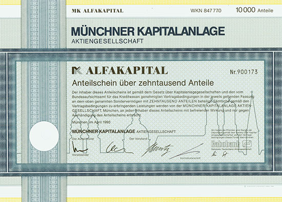 Münchner Kapitalanlage AG - MK ALFAKAPITAL Fonds