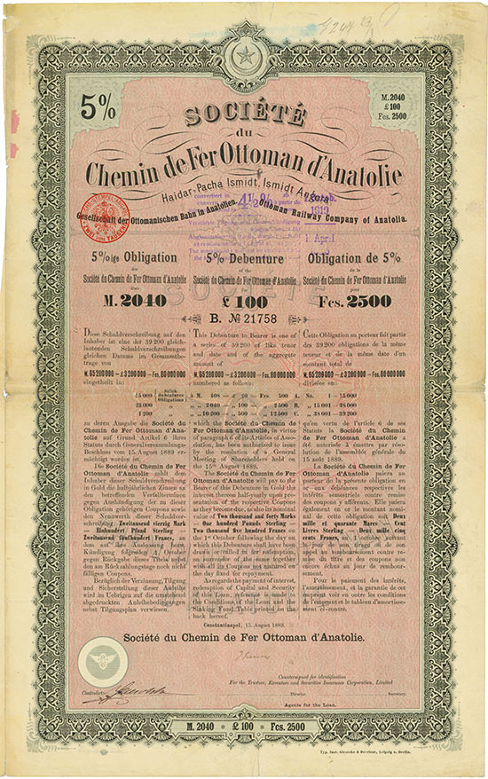 Société du Chemin de Fer Ottoman d'Anatolie (Gesellschaft der Ottomanischen Bahn in Anatolien AG)