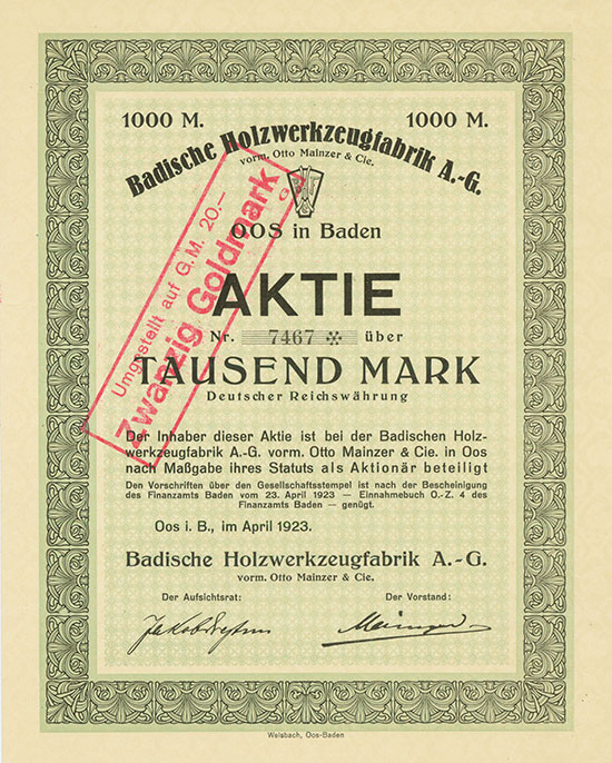 Badische Holzwerkzeugfabrik A.-G. vorm. Otto Mainzer & Cie.