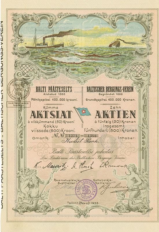 Baltischer Bergungs-Verein Gegründet 1888 / Balti Päästeselts Asutatud 1888