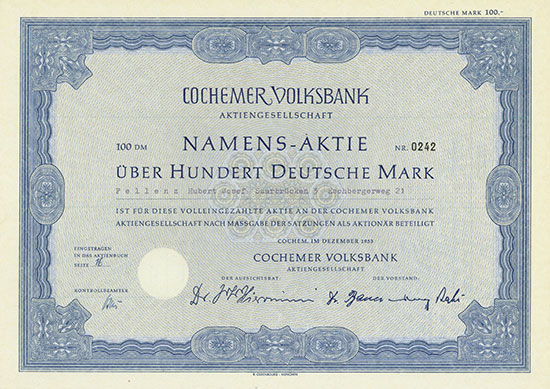 Cochemer Volksbank AG / Vereinigte Volksbank AG [21 Stück]