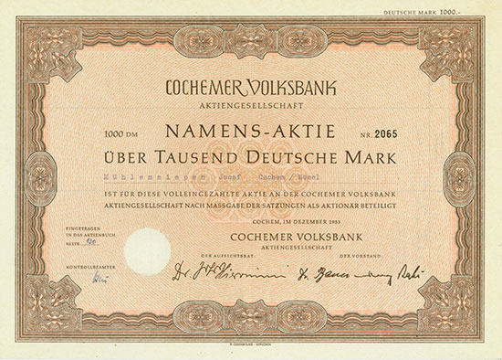 Cochemer Volksbank AG / Vereinigte Volksbank AG [20 Stück]