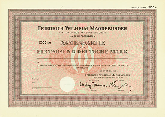 Friedrich Wilhelm Magdeburger Versicherungs-AG Alte Magdeburger