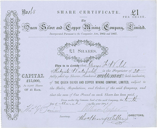 Queen Silver and Copper Mining Company, Limited [2 Stück]